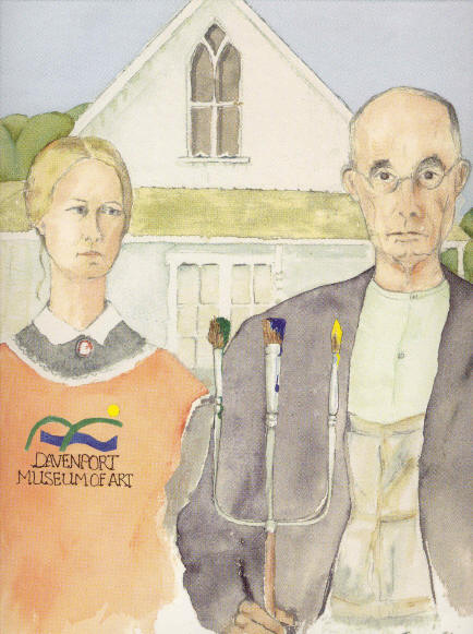 Water color for Grant Wood exhibition and hyperlink to Davenport Museum of Art project